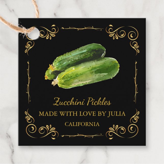 Vintage Homemade Zucchini Pickle Square Hang Tag (Front)
