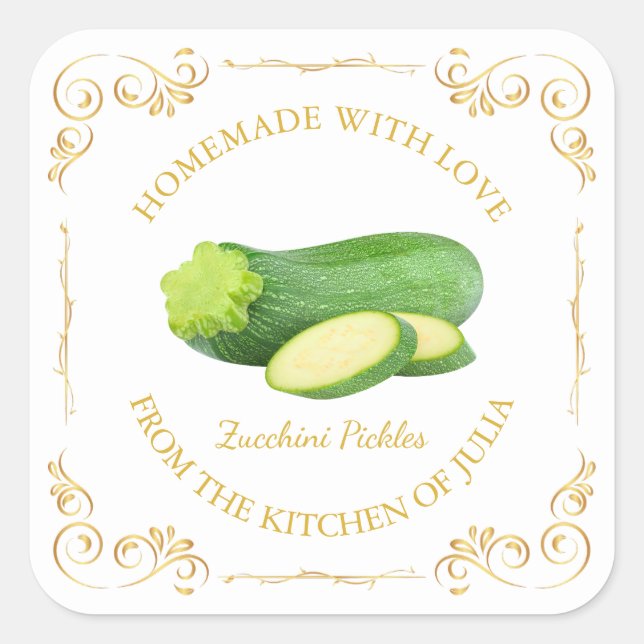 Vintage Homemade Zucchini Pickle Square Label (Front)