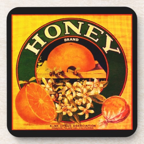 Vintage honey and oranges advertisement label beverage coaster