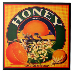 Vintage honey and oranges advertisement label ceramic tile