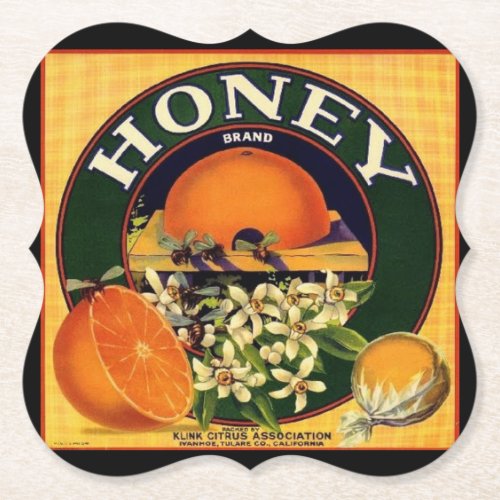 Vintage honey and oranges advertisement label paper coaster