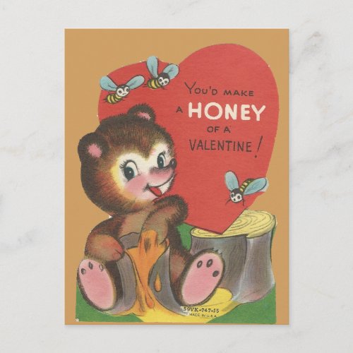 Vintage Honey Bear Valentine Holiday Postcard