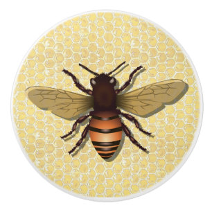 Vintage Honey Bee and Honey Comb Yellow Knob
