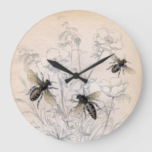 Vintage Honey Bee Art Print Large Clock