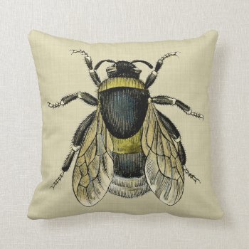 Vintage Honey Bee Black And Yellow Illustration Throw Pillow by PNGDesign at Zazzle