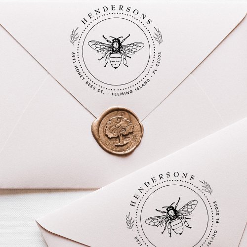 Vintage Honey Bee Botanical Family Return Address Rubber Stamp