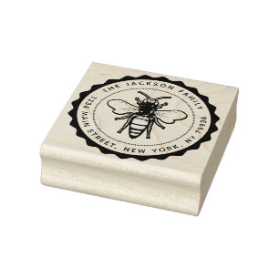 Vintage Honey Bee, Create Your Own Family Name Rubber Stamp