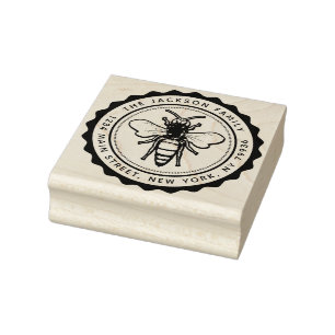 Vintage Honey Bee, Create Your Own Family Name Rubber Stamp