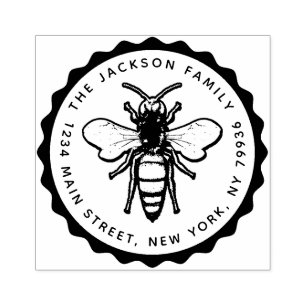 Vintage Honey Bee, Create Your Own Family Name Rubber Stamp