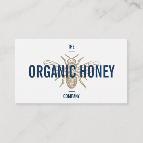 Vintage honey bee engraving logo bold blue brown business card