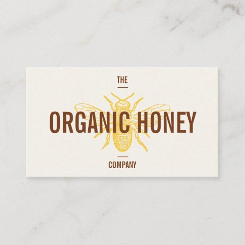 Vintage honey bee engraving logo bold brown yellow business card