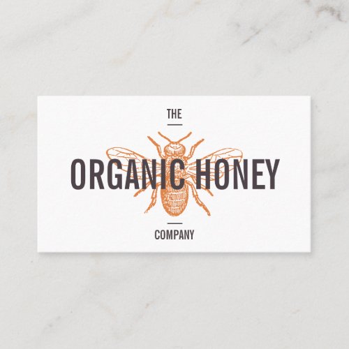 Vintage honey bee engraving logo bold white orange business card