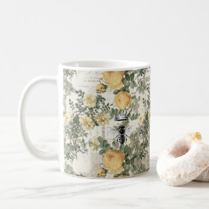Vintage Honey Bee Ephemera Yellow Floral Pattern Coffee Mug