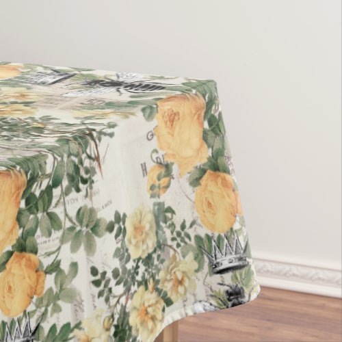Vintage Honey Bee Ephemera Yellow Floral Pattern Tablecloth