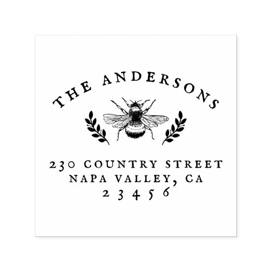 Vintage Honey Bee Family Name & Return Address Self-inking Stamp