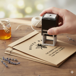 Vintage Honey Bee Family Name & Return Address Self-inking Stamp