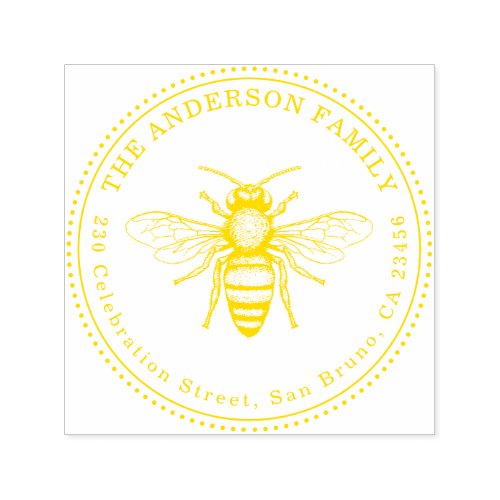 Vintage Honey Bee Family Name Round Return Address Self_inking Stamp