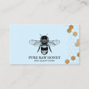 Vintage Honey Bee Honeycomb Apiary Blue Business Card