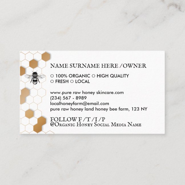 Vintage Honey Bee Honeycomb Apiary Printed Business Card