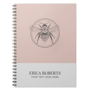 Vintage Honey Bee illustration Blush Pink Notebook