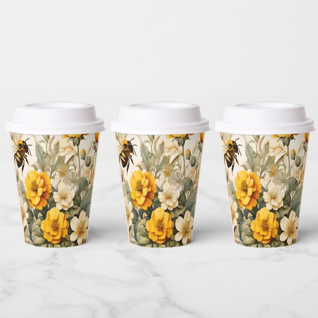 Vintage Honey Bee in botanicals Paper Cups (Multi)