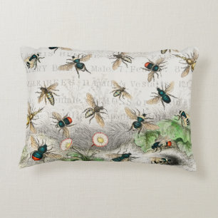 Vintage Honey Bee Queen Bee Entomology Botanical Accent Pillow