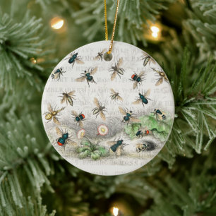 Vintage Honey Bee Queen Bee Entomology Botanical Ceramic Ornament