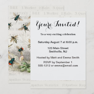 Vintage Honey Bee Queen Bee Entomology Botanical Invitation