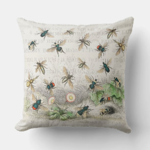 Vintage Honey Bee Queen Bee Entomology Botanical Outdoor Pillow