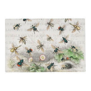 Vintage Honey Bee Queen Bee Entomology Botanical Placemat
