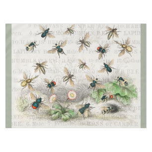 Vintage Honey Bee Queen Bee Entomology Botanical Tablecloth