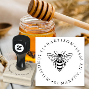 Vintage Honey Bee Round Custom Return Address Rubber Stamp