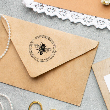 Vintage Honey Bee Round Family Name Return Address Self-inking Stamp by invintage at Zazzle