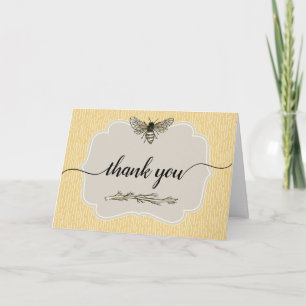 Vintage Honey Bee Rustic Elegant Yellow Thank You Card