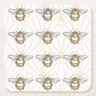 Vintage Honey Bee Square Paper Coaster