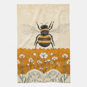 Vintage Honey Bee Wildflower Garden (10) Kitchen Towel