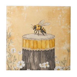 Vintage Honey Bee Wildflower Garden (1) Ceramic Tile
