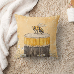 Vintage Honey Bee Wildflower Garden (1) Throw Pillow