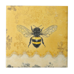 Vintage Honey Bee Wildflower Garden (2) Ceramic Tile