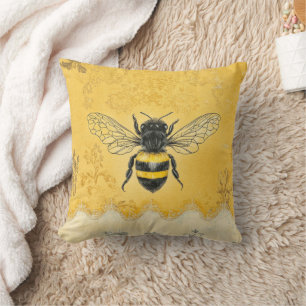 Vintage Honey Bee Wildflower Garden (2) Throw Pillow