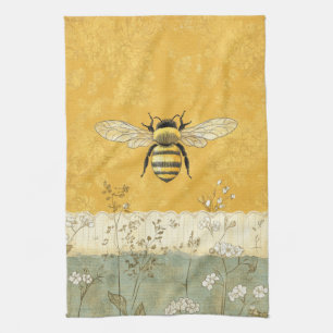 Vintage Honey Bee Wildflower Garden (3) Kitchen Towel