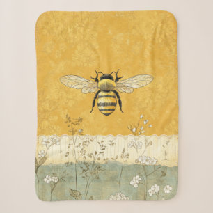Vintage Honey Bee Wildflower Garden (3) Sherpa Blanket