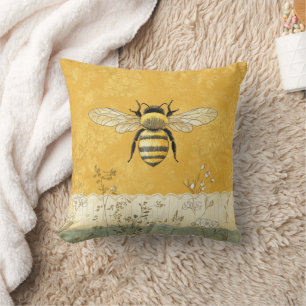Vintage Honey Bee Wildflower Garden (3) Throw Pillow