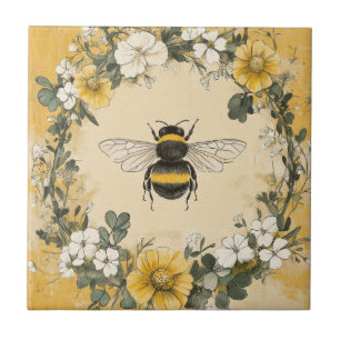 Vintage Honey Bee Wildflower Garden (4) Ceramic Tile