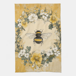 Vintage Honey Bee Wildflower Garden (4) Kitchen Towel