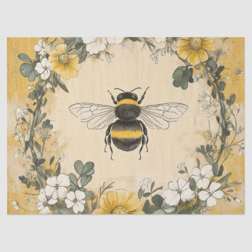 Vintage Honey Bee Wildflower Garden (4) Tissue Paper