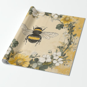 Vintage Honey Bee Wildflower Garden (4) Wrapping Paper