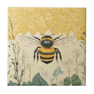 Vintage Honey Bee Wildflower Garden (5) Ceramic Tile