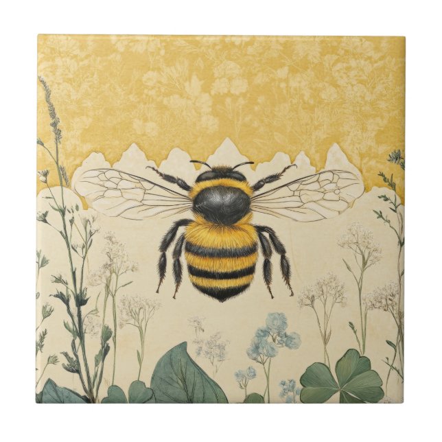 Vintage Honey Bee Wildflower Garden (5) Ceramic Tile (Front)