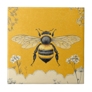 Vintage Honey Bee Wildflower Garden (6) Ceramic Tile